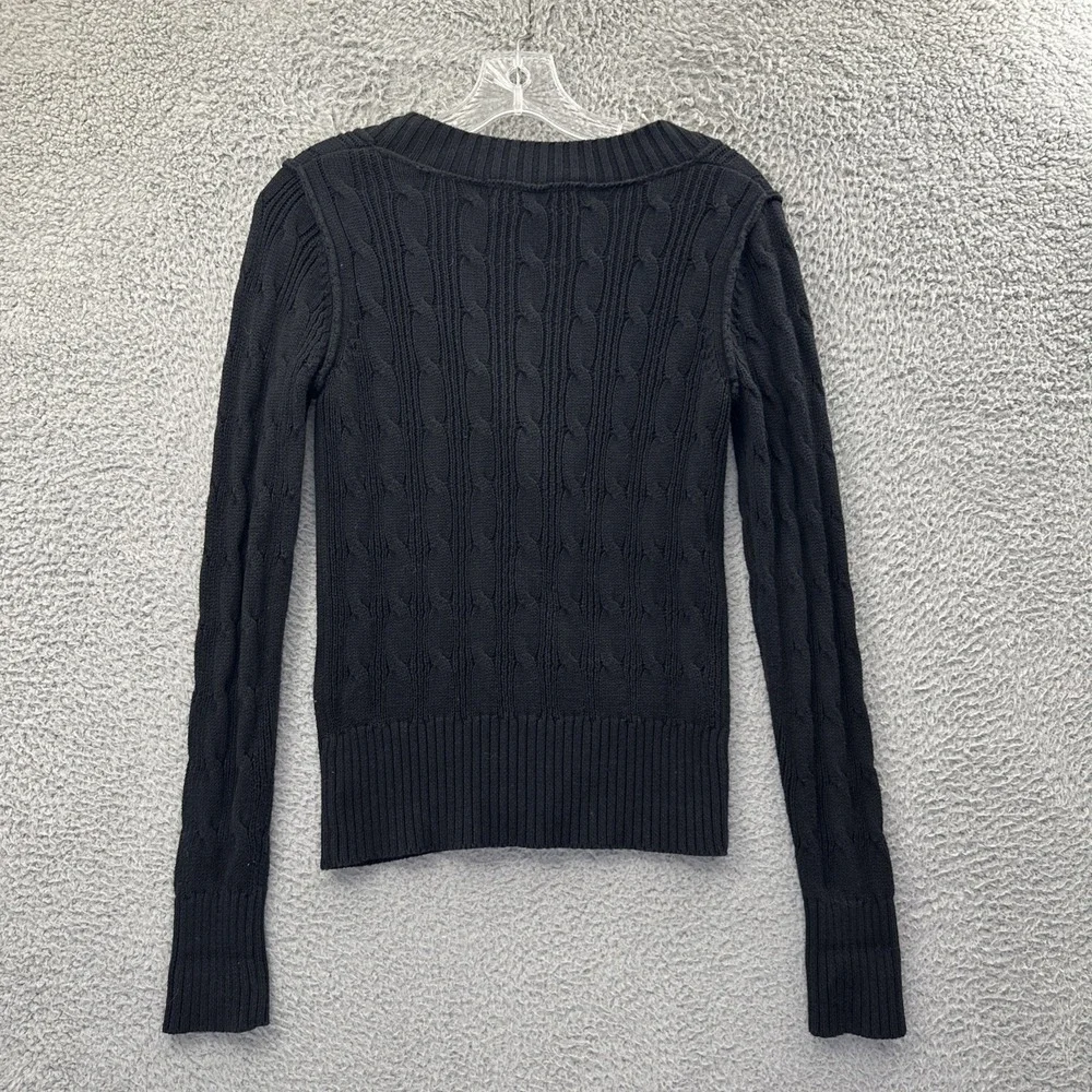 Y2K Old Navy Cable Knit Cardigan Sweater Black Retro‎ Preppy Academia Women's XS